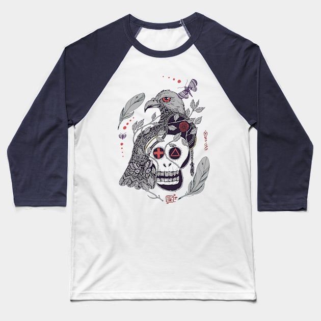 (Im)mortality Bird Scull Grey Baseball T-Shirt by pingdf